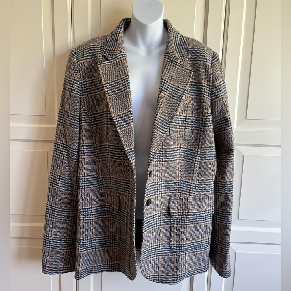 Pendleton Tan and Black Plaid Wool Blazer